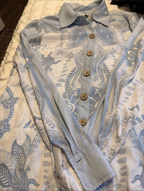 Rachel Zoe Tops - Rachel Zoe Light Blue & White Printed Button-Up Shirt